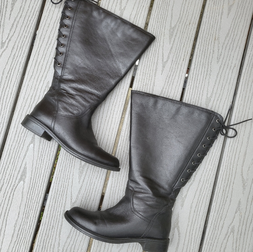 David Tate Black Leather Back Lace Up Boots